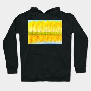 Autumn landscape -yellow birch forest with reflection Hoodie